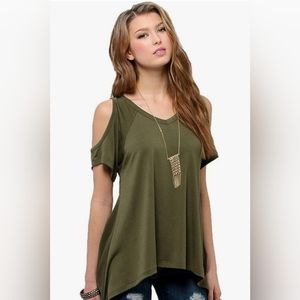Women's Shoulder Off Wide Hem Design Top Shirt